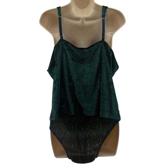Vintage The Bug Emerald Green Velvet Tank Matching Bikini Set Womens 3X/10 - Picture 6 of 6